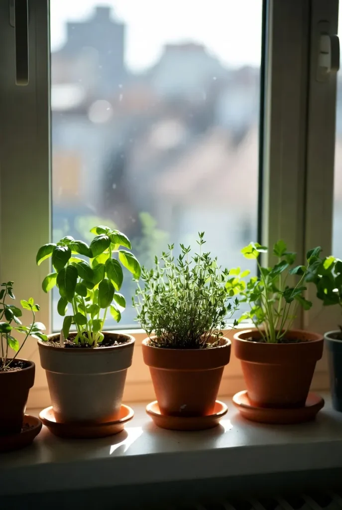 Herbs-growing-on-windowsill