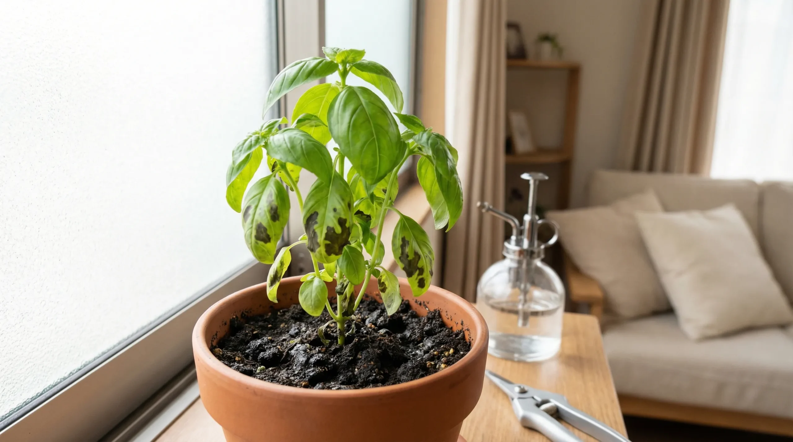 Black Spots on Indoor Herb Leaves