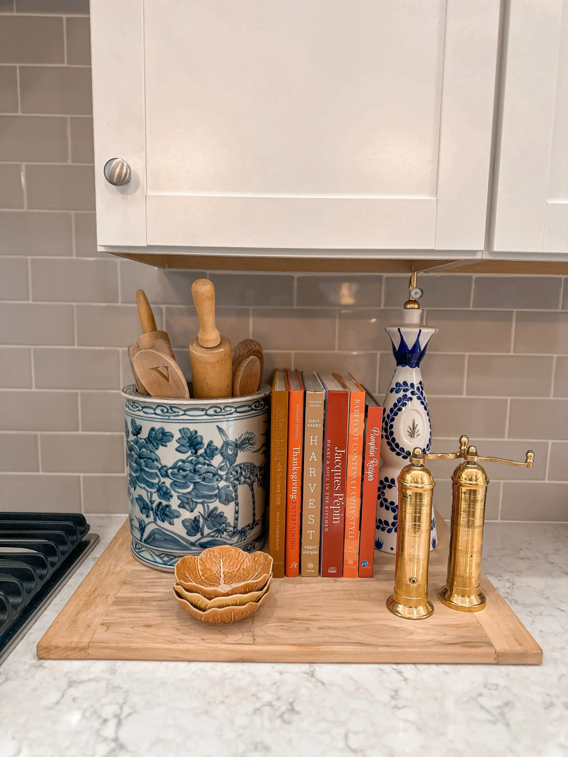 Blue White Utensil Crock Display