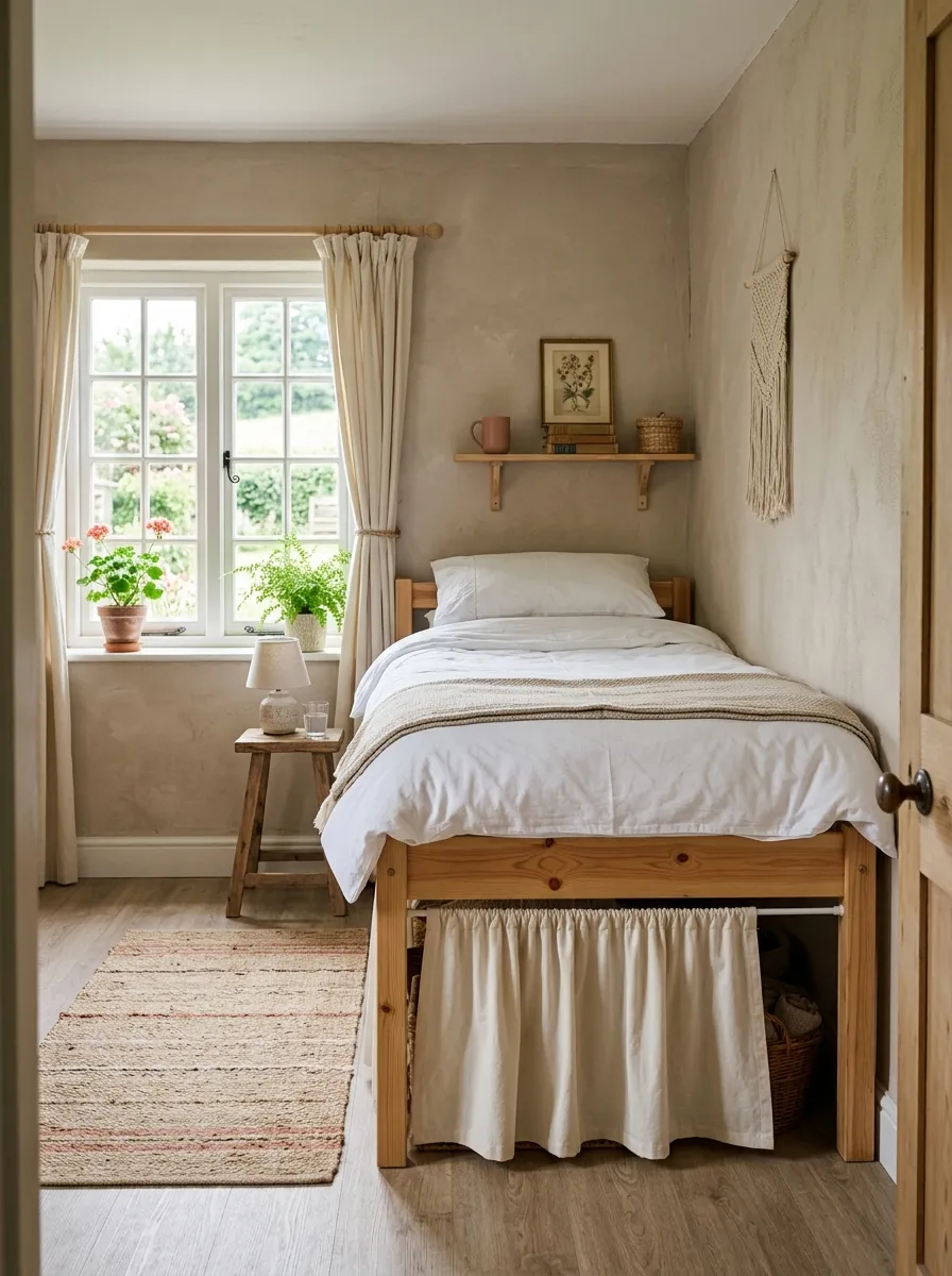 Curtain Covered Underbed Shelf