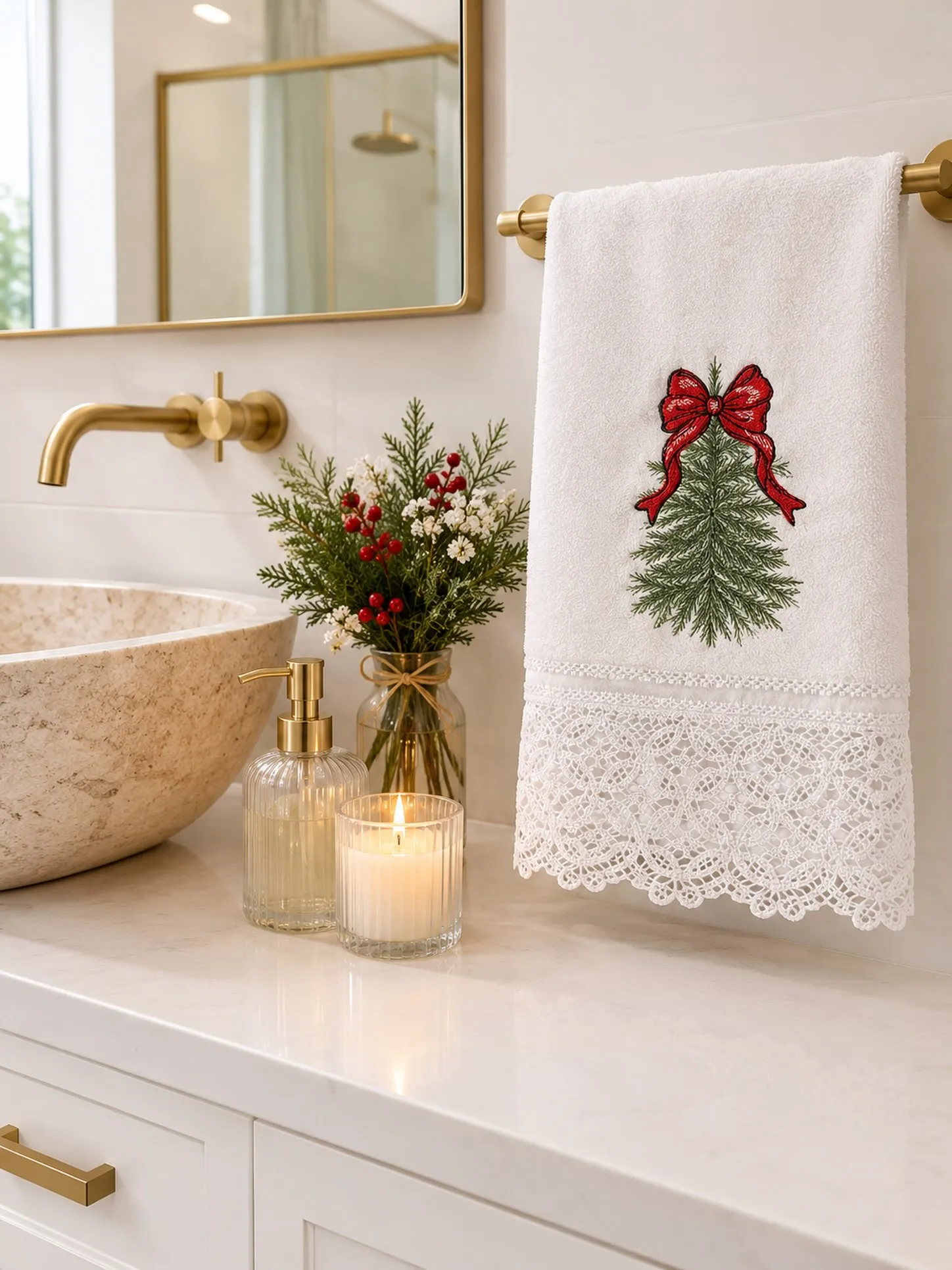 Embroidered Tree Hand Towel