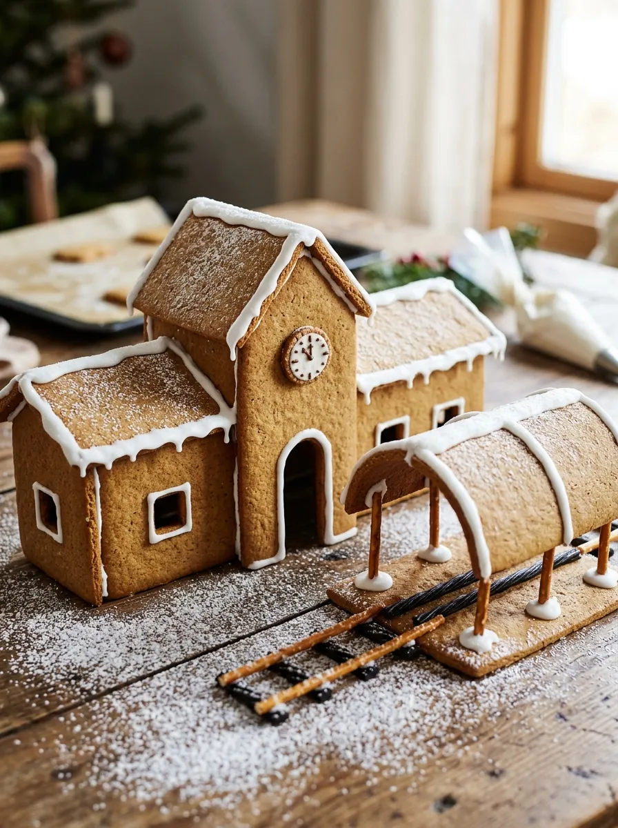 Gingerbread Christmas Train Station