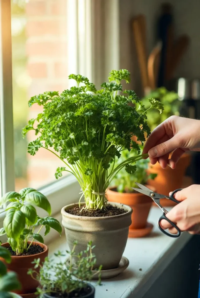 Harvesting Outer Leaves of a Parsley Plant