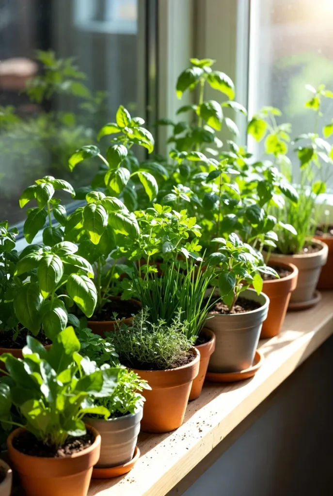 Healthy Indoor Herb Garden After Fertilization