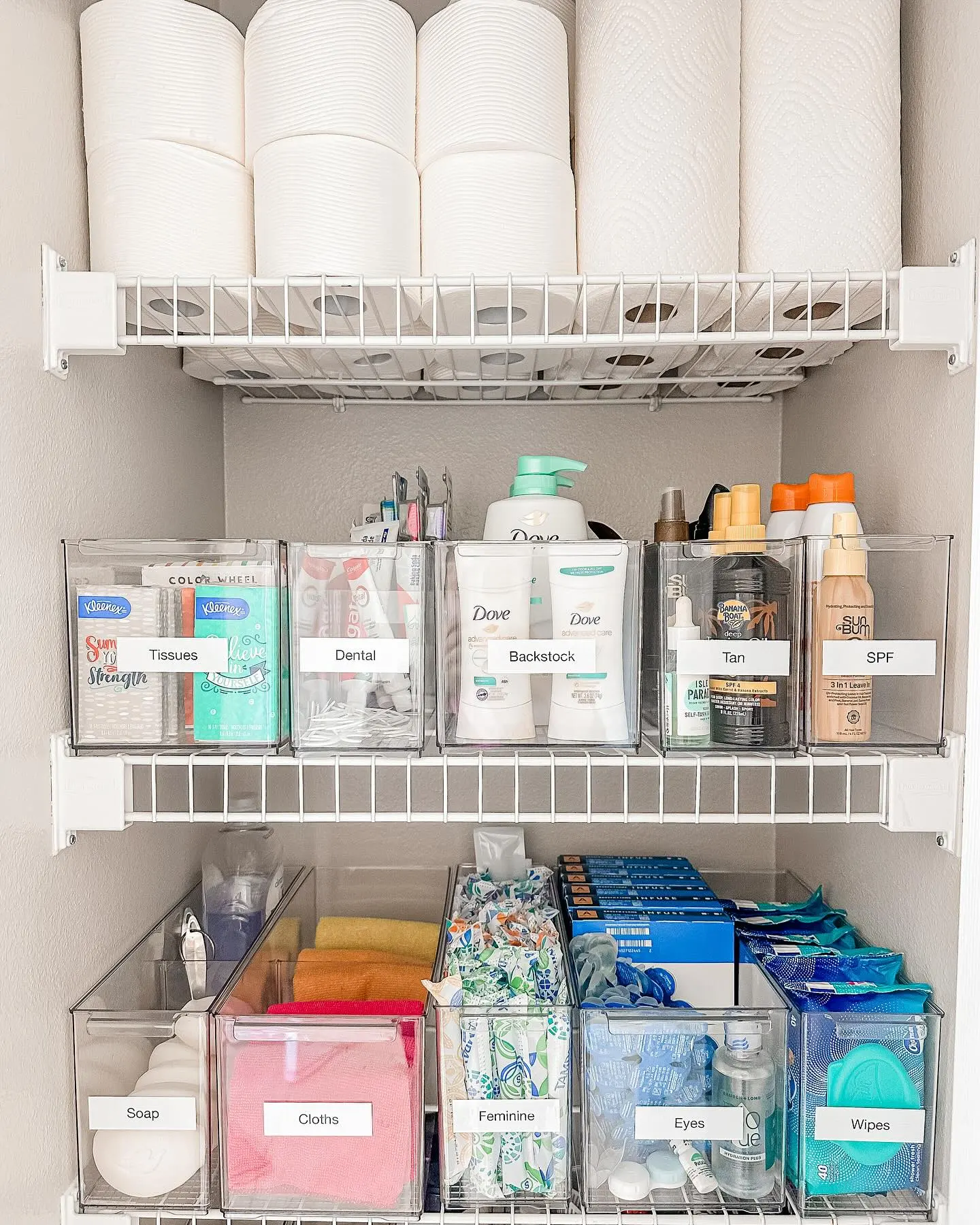 Labeled Bathroom Supply Bins