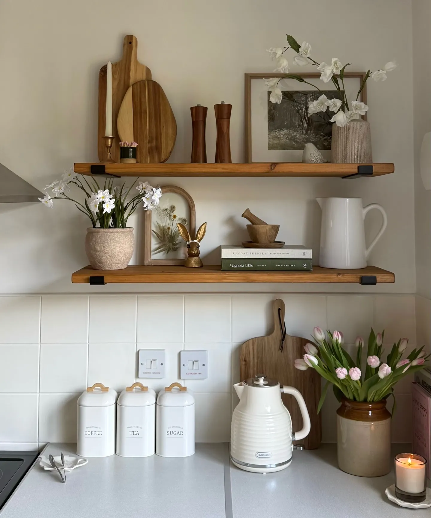 Layered Shelves With Fresh Tulips