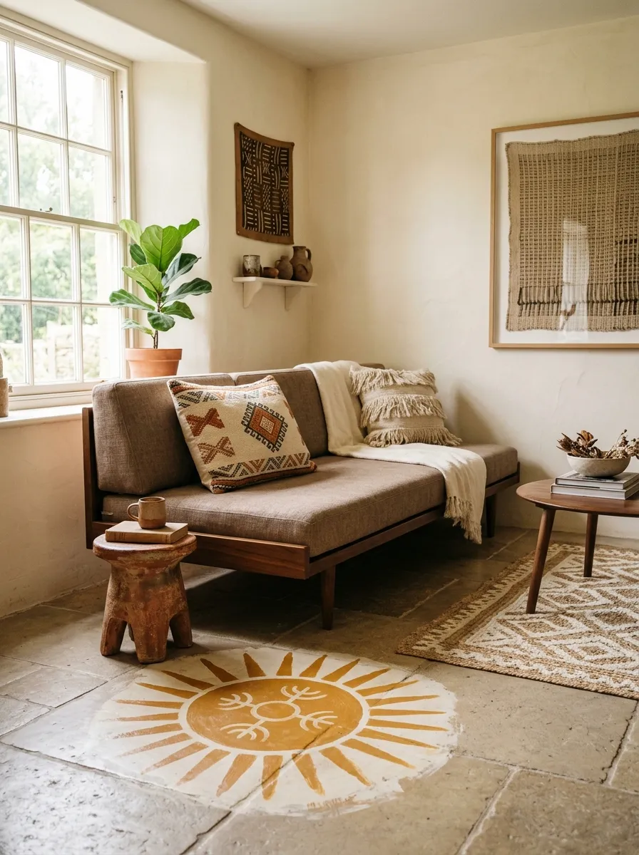 Painted Floor Sun Motif