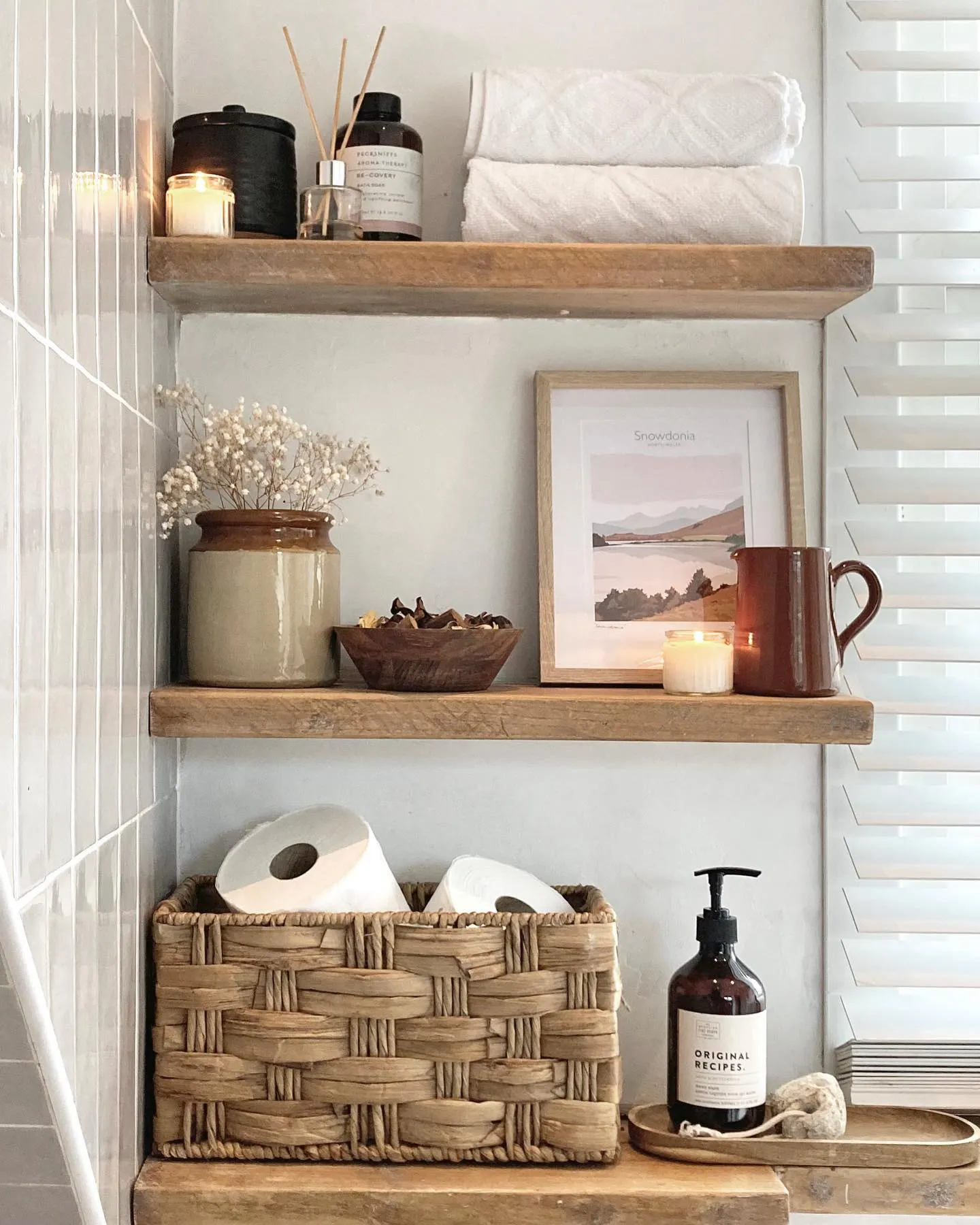 Rustic Wooden Bathroom Shelves