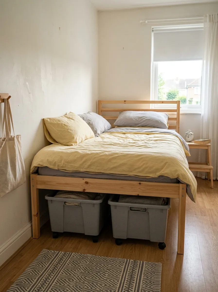 Underbed Storage With Small Rolling Bins