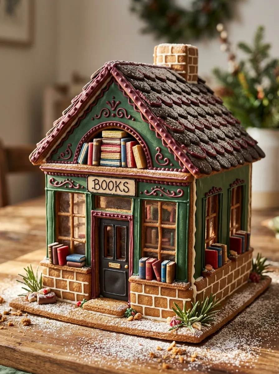 Vintage Bookshop Gingerbread House