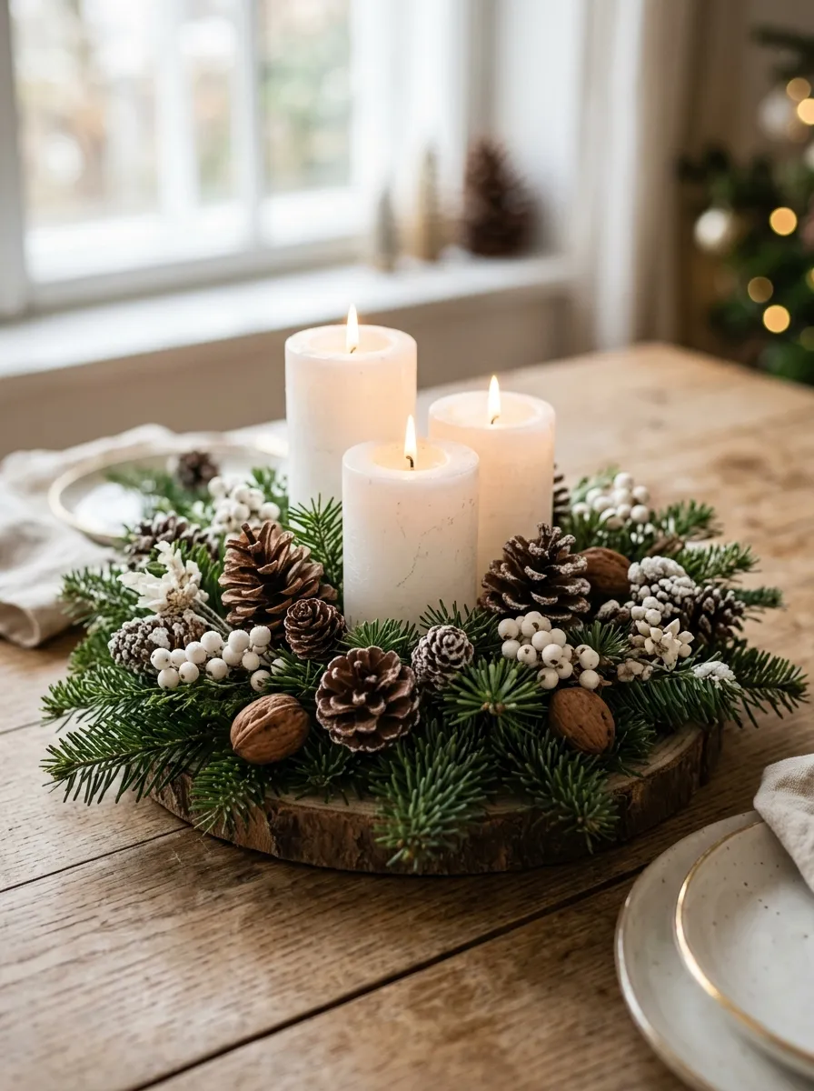 White Green and Brown Christmas Table