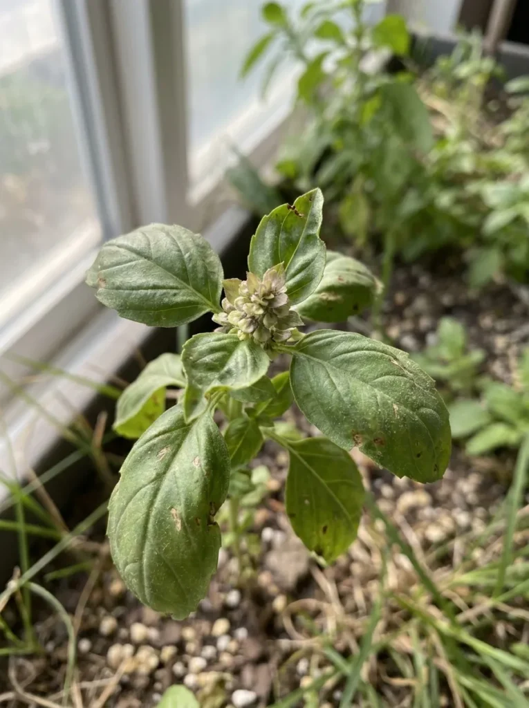 basil bolting close up