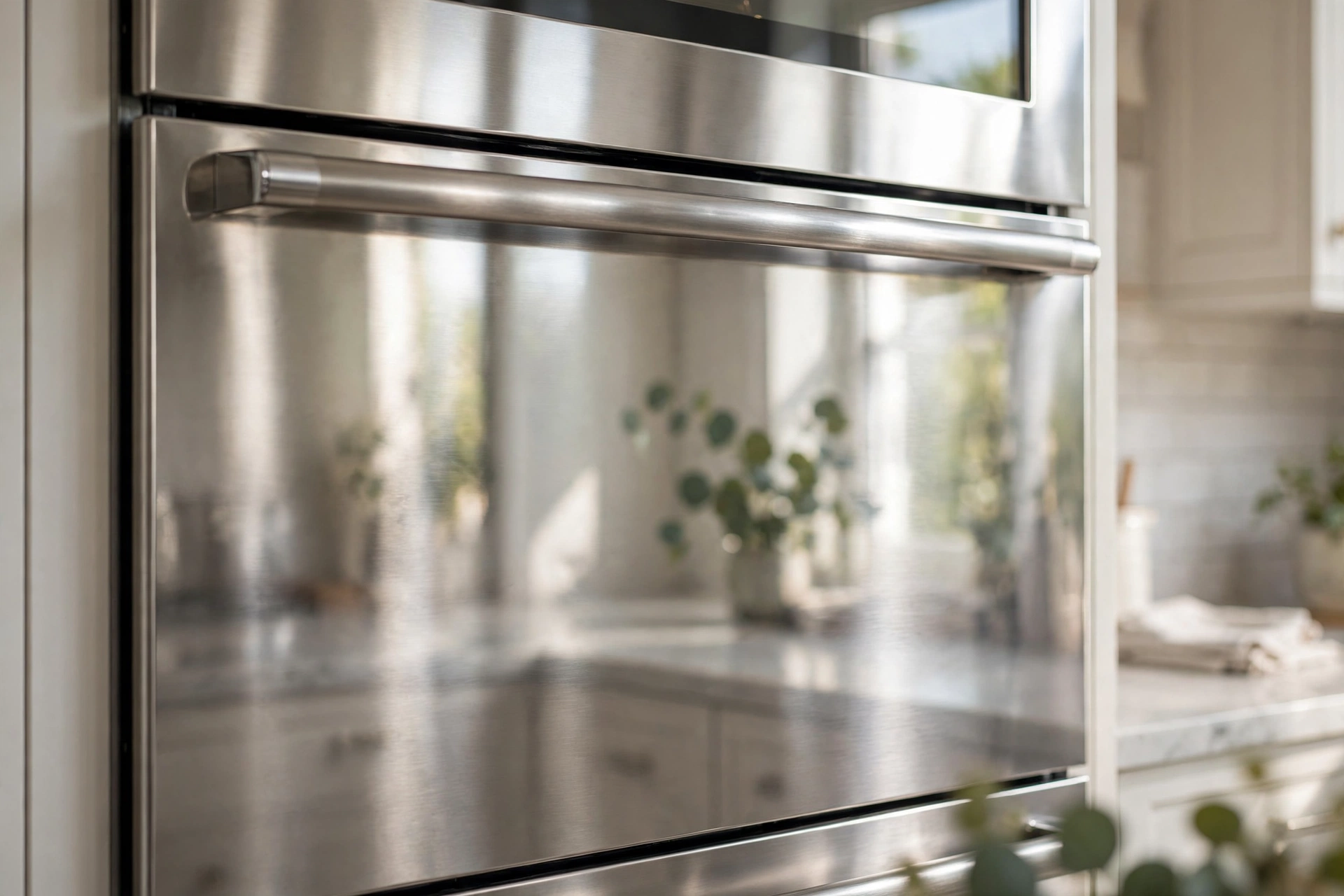 Streak-free stainless steel oven front after cleaning