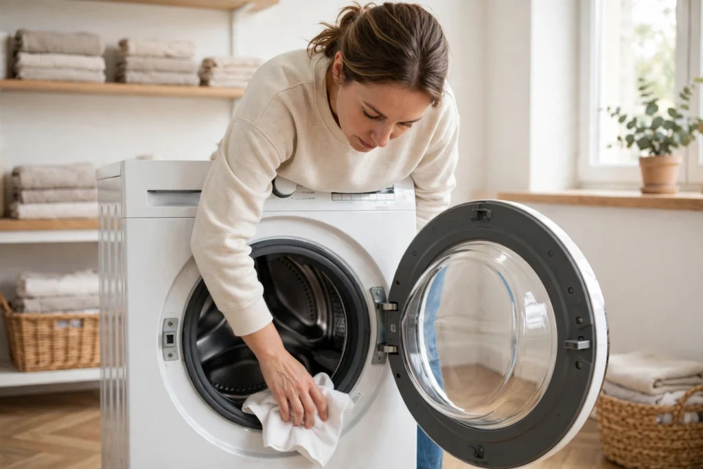 wiping the rubber seal of a front load washing machine